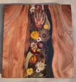 African Mahogany Organic Native Floral Board 340mm x 330mm ~ Free 4pc Coasters