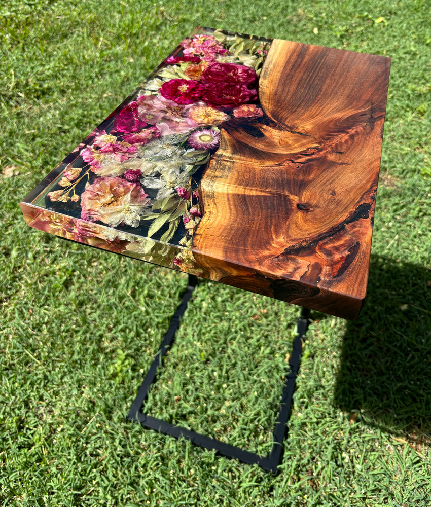 Side table floral ~ African Mahogany
