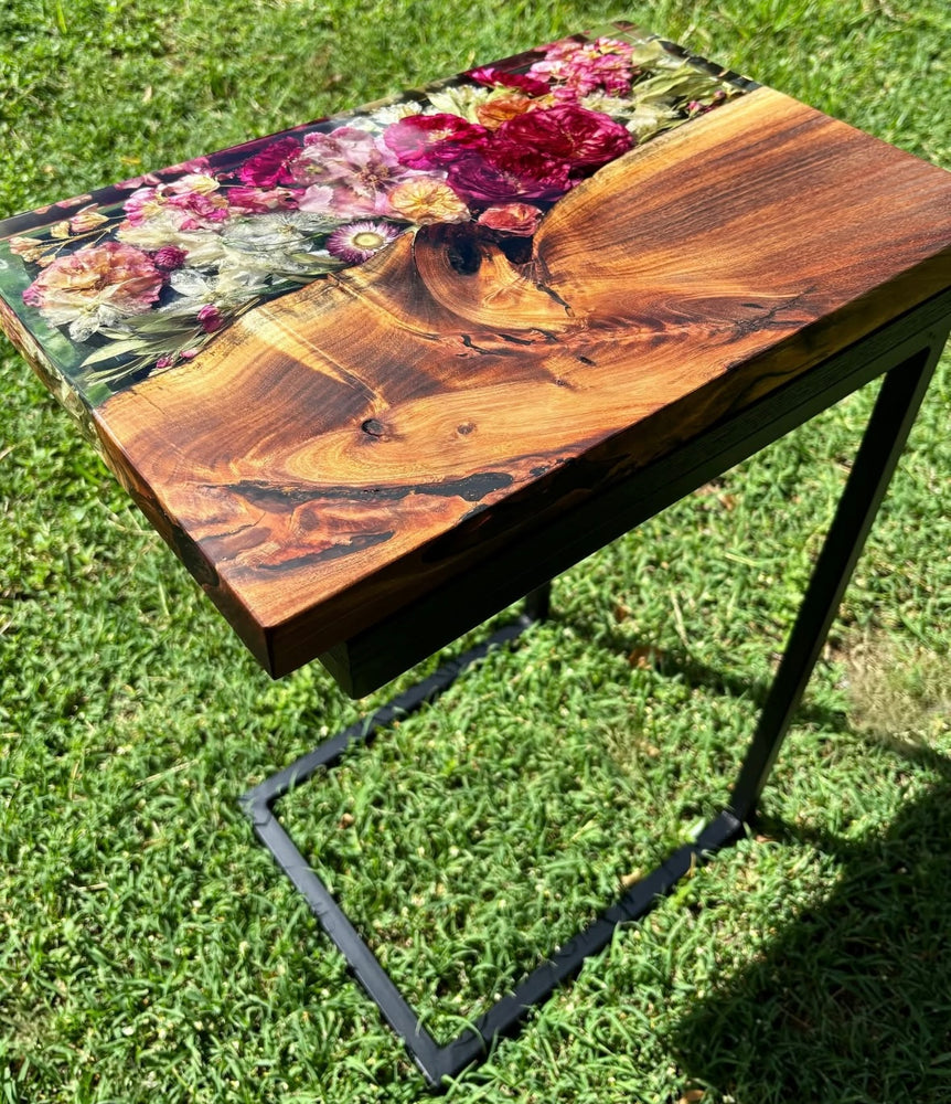 Side table floral ~ African Mahogany