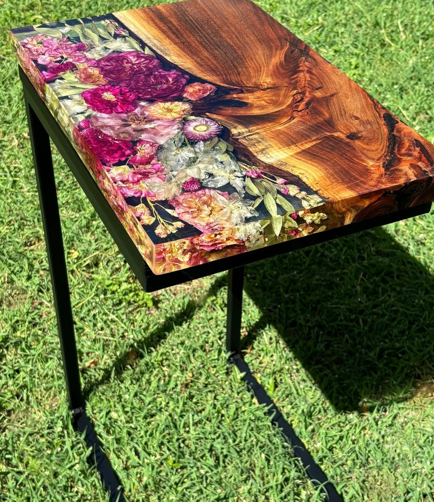 Side table floral ~ African Mahogany