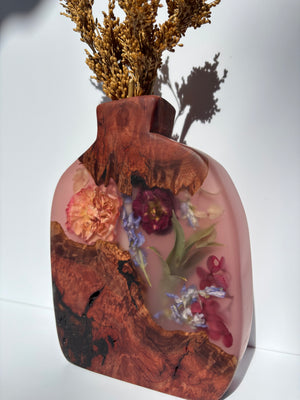 Organic floral vase ~ light pink tinted resin