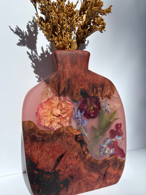 Organic floral vase ~ light pink tinted resin