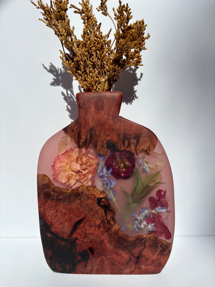 Organic floral vase ~ light pink tinted resin