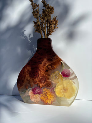 Organic floral vase ~ milk tinted resin