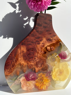 Organic floral vase ~ milk tinted resin
