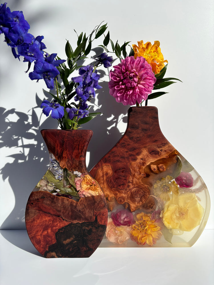 Organic floral vase ~ milk tinted resin