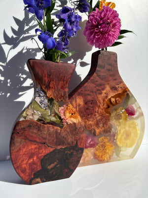 Organic floral vase ~ milk tinted resin