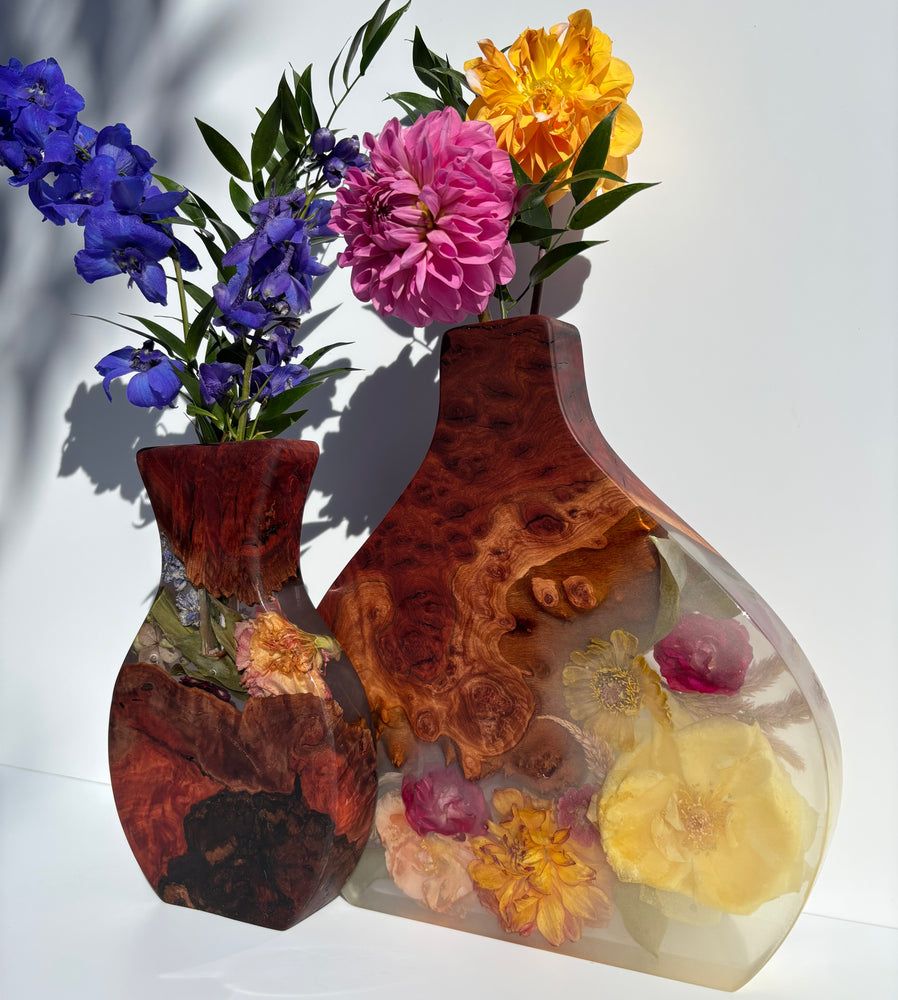 Organic floral vase ~ milk tinted resin
