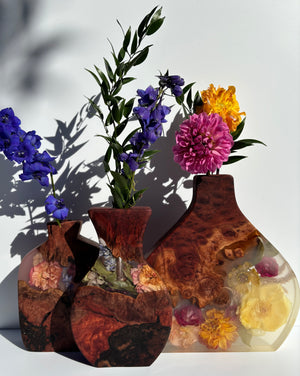 Organic floral vase ~ milk tinted resin