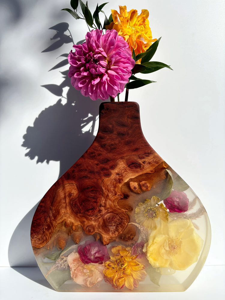 Organic floral vase ~ milk tinted resin